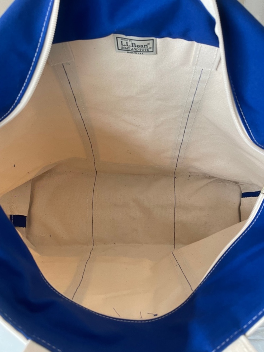 LL Bean Boat and Tote Canvas Big Large Bag Blue Straps Crinkled - Picture 6 of 6